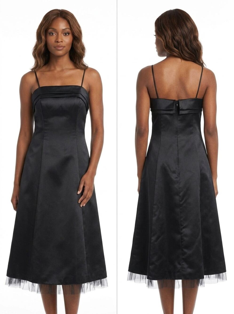 Vintage Jump Apparel Co Made in USA Black Satin Midi Dress Women Size 5/6